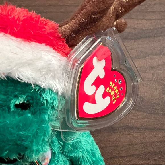 NWT Beanie Baby Green Teddy  With Antlers"2002 Holiday Teddy" TY Christm… - Picture 4 of 4